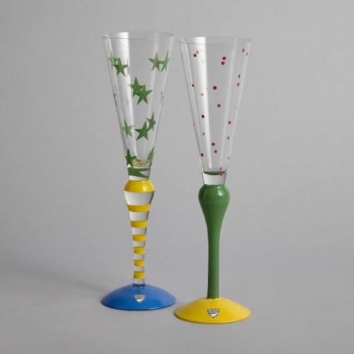 Orrefors - SÅLD "Clown" Champagneglas 2 st Gul/Grön/Blå