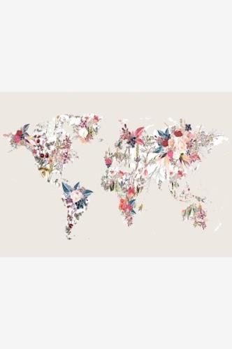 Malerifabrikken - Poster Worldmap flowers light - Beige - Posters - Fr...