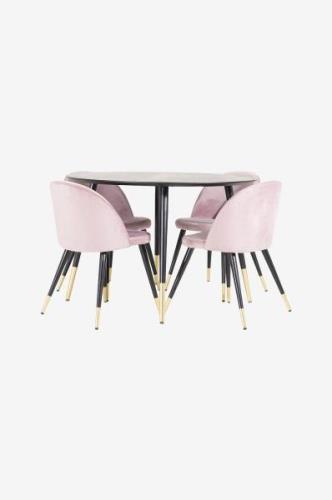 Venture Home - Matgrupp Dipp med 4st matstolar Velvet - Rosa - Matgrup...