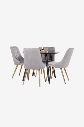 Venture Home - Matbordsset Plaza med 4 stolar Velvet Deluxe - Svart - ...