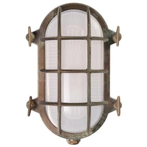 Moretti Luce Oval vägglampa Hook, antik mässing/opal