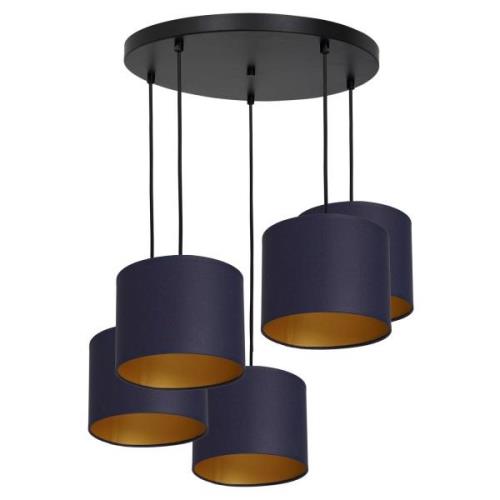 Luminex Pendellampa Soho cylindrisk 5 lampor blå/guld