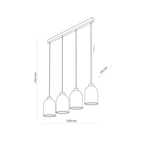 TK Lighting Glashänglampa Satipo, 4 lampor, transparent