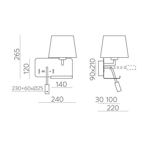 ACB ILUMINACIÓN Håll vägglampa, höger, vit/svart, läslampa, USB-port