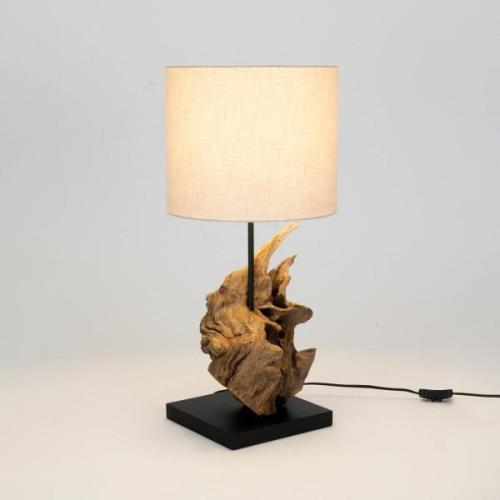 Holländer Bordslampa Filicudi, beige/träfärgad, höjd 60 cm, linne