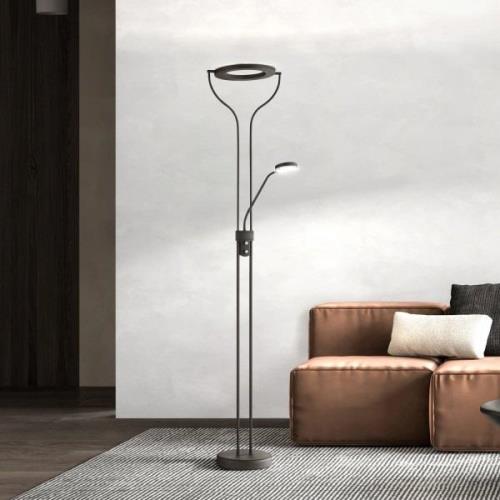 FISCHER & HONSEL Davos LED-golvlampa, svart, höjd 180 cm, 2-ljus, CCT