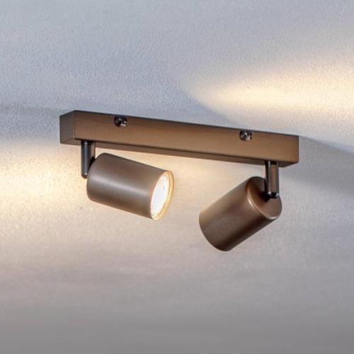 TK Lighting Takspotlight Top, justerbar, brun, 2 lampor linjär