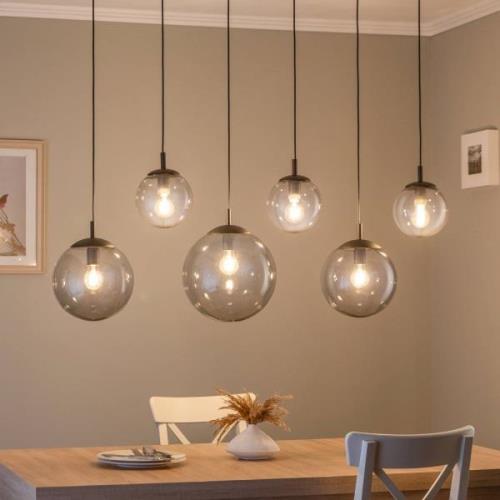 TK Lighting Esme pendellampa, glas, grafit-transparent, 6-ljus, linjär