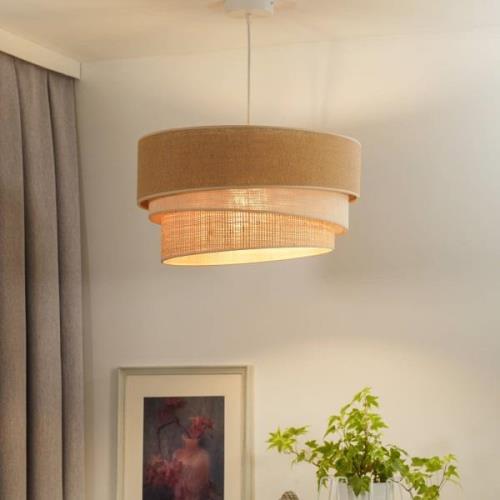 Euluna hängande lampa Trio Jute, naturbrun/vit/raffia, Ø 45 cm