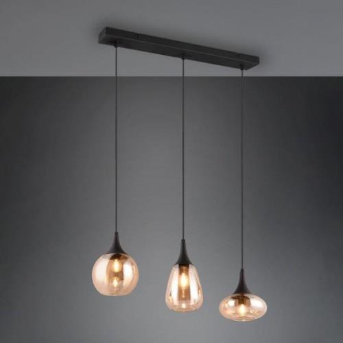 Trio Lighting Lumina taklampa, 3-ljus, svart/amber, glas