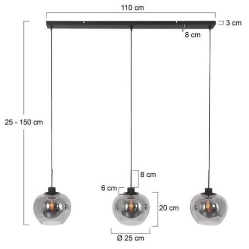 Steinhauer Lotus hänglampa, svart, 3 lampor, balk, metall, glas