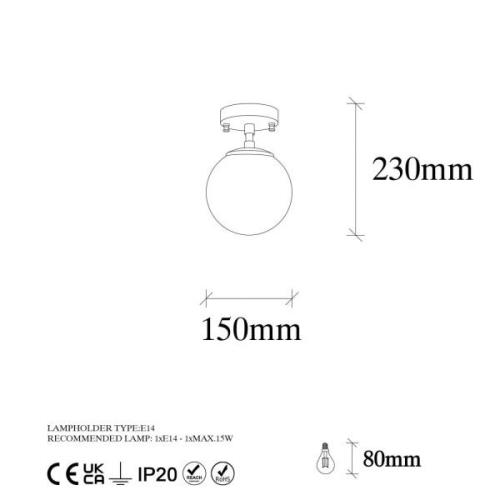 Opviq Taklampa Atmaca 10220, guldfärgad antik, opalglas Ø 15 cm