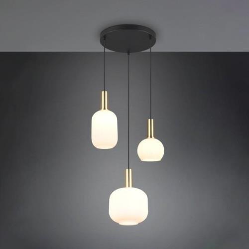 Trio Lighting Diva pendellampa, 3 lampor, mässingsfärgad, opal, glas, ...