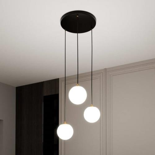 EMIBIG LIGHTING Royal hänglampa, 3 lampor, opalvit/svart, glas, E14