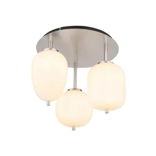 Globo Taklampa Blacky I, nickel/opal, Ø 46 cm, 3-ljus, glas