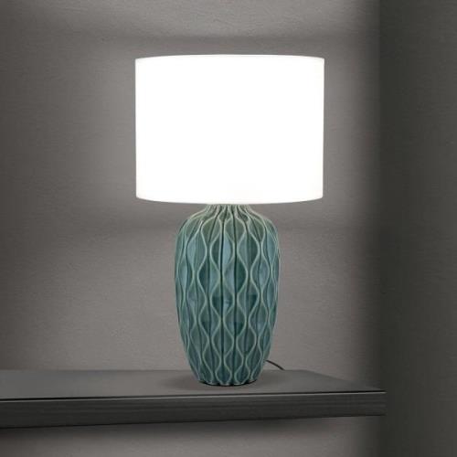 ORION Tortuga bordslampa, grön/vit, höjd 49,5 cm, keramik/linne