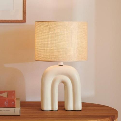 Nordlux Haze bordslampa, keramik, lampskärm i textil, beige