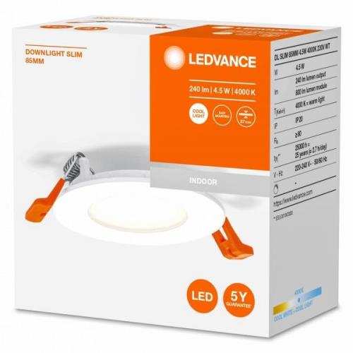 LEDVANCE Recess Slim LED infälld lampa Ø8,5cm 4000K