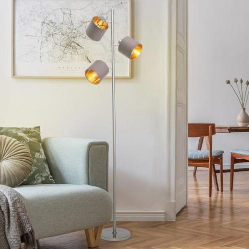 Näve Golvlampa Maron, 3 lampor, textil, brun/guld