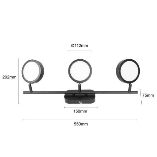 Lindby strålkastare Neros, svart, 3-ljus, 55 cm, CCT, järn