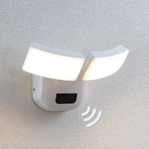 Lindby LED-utomhusvägglampa Nikias, sensor, 2 ljuskällor