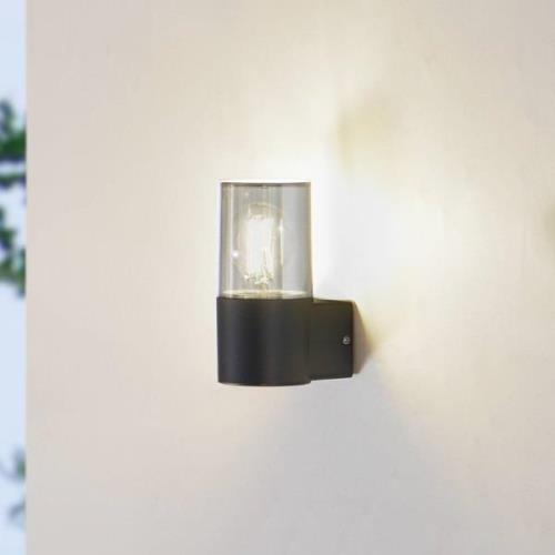 Lindby utomhusvägglampa Heulo, Ø 8 cm, rökgrå, aluminium