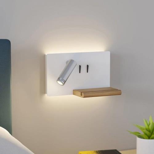 Lucande LED-vägglampa Kimo, vit/nickel, aluminium, USB, hylla