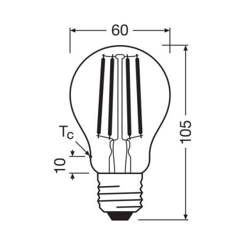 OSRAM traditionell glödlampa E27 7,2W filament 2 700K 1521lm 2-pack