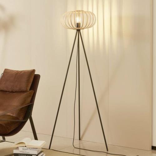 Lindby golvlampa Lielle, naturlig bambu, Ø 40 cm