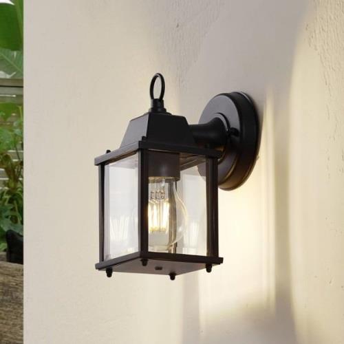 Lindby utomhusvägglampa Rurik, svart, glas, aluminium, E27