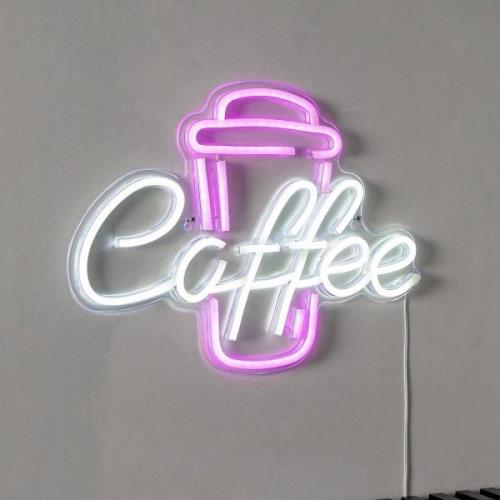 STAR TRADING Coffee LED-vägglampa, rosa/vit, plexiglas, 40 x 30 cm USB