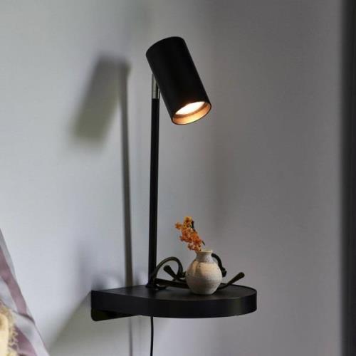 Nordlux Vägglampa Cody, med hylla och USB-port, svart