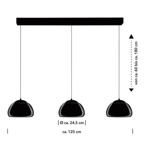 HELL Luxxo LED-hänglampa, svart, 3 lampor, fjärrkontroll