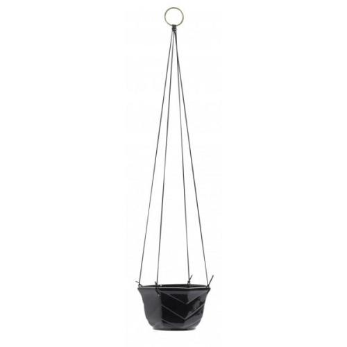 Nordal - POT for hanging, black w. leather string