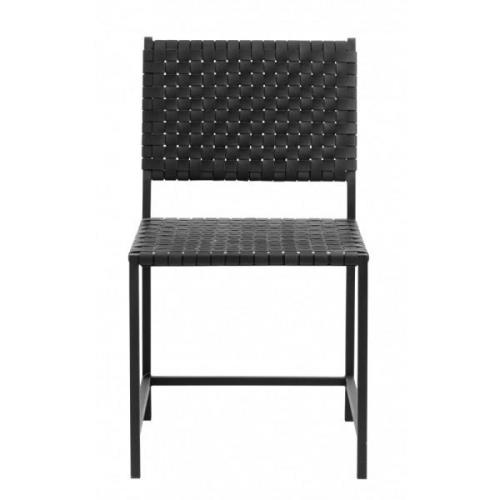 Nordal - Chair w/black leather weaving, metal