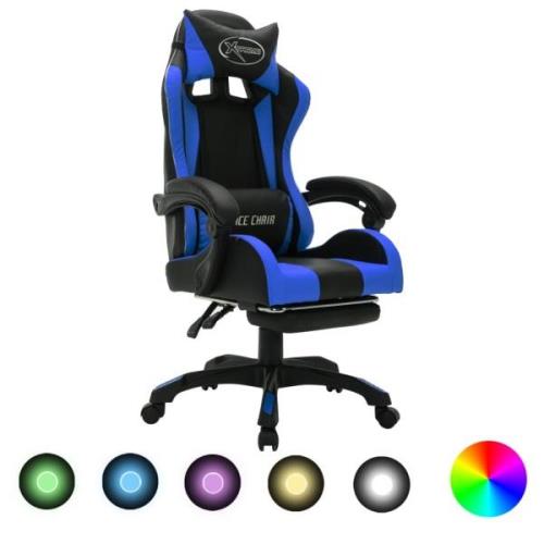 vidaXL Gamingstol med RGB LED-lampor blå och svart konstläder