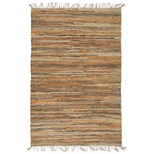 vidaXL Handvävd matta Chindi läder jute 80x160 cm beige