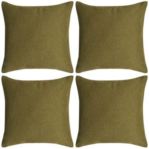 vidaXL Kuddöverdrag 4 st linne-design 50x50 cm grön