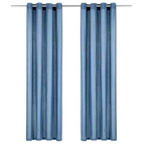 vidaXL Gardiner med metallringar 2 st bomull 140x175 cm blå
