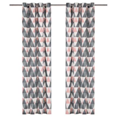 vidaXL Gardiner med metallringar 2 st bomull 140x225 cm grå och rosa