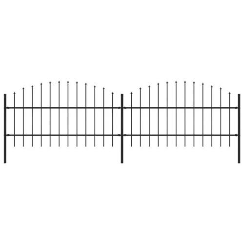 vidaXL Trädgårdsstaket med spjuttopp stål (0,75-1)x3,4 m svart