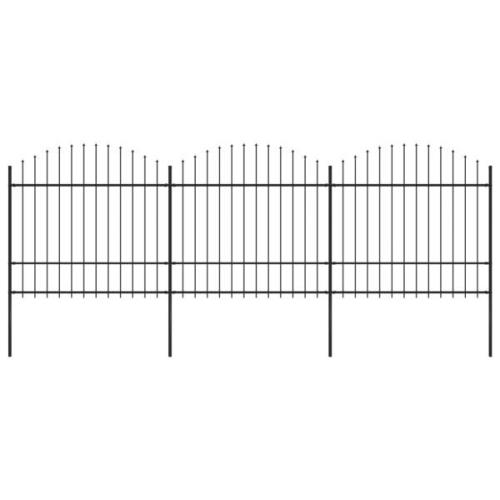 vidaXL Trädgårdsstaket med spjuttopp stål (1,5-1,75)x5,1 m svart