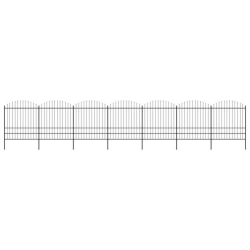 vidaXL Trädgårdsstaket med spjuttopp stål (1,75-2)x11,9 m svart