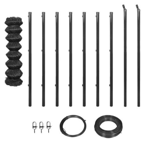 vidaXL Flätverksstängsel med stolpar och hårdvara 0,8x15 m grå
