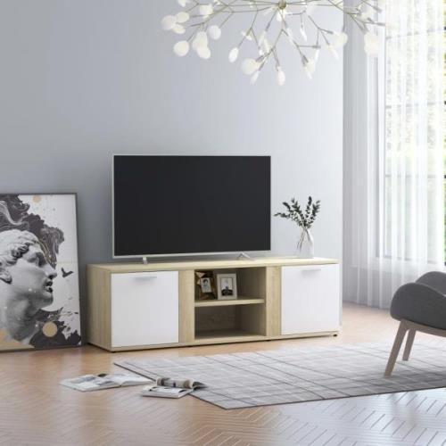 vidaXL Tv-bänk vit och sonoma-ek 120x34x37 cm konstruerat trä