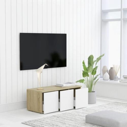 vidaXL TV-bänk vit och sonoma-ek 80x34x30 cm spånskiva