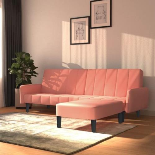 vidaXL Bäddsoffa 2-sits med fotpall rosa sammet