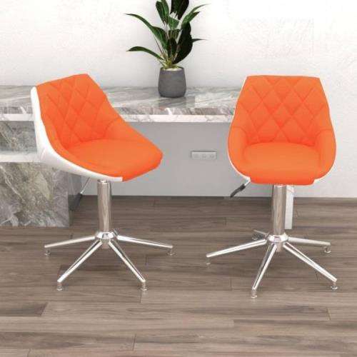 vidaXL Snurrbara matstolar 2 st orange och vit konstläder