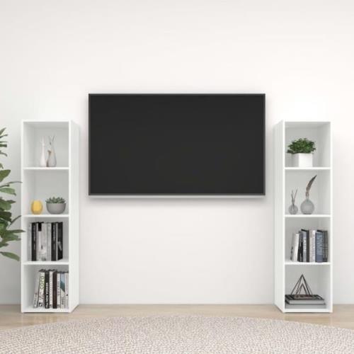 vidaXL TV-skåp 2 st vit högglans 142,5x35x36,5 cm konstruerat trä