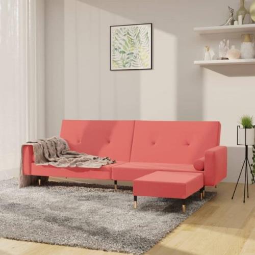 vidaXL Bäddsoffa 2-sits med fotpall rosa sammet